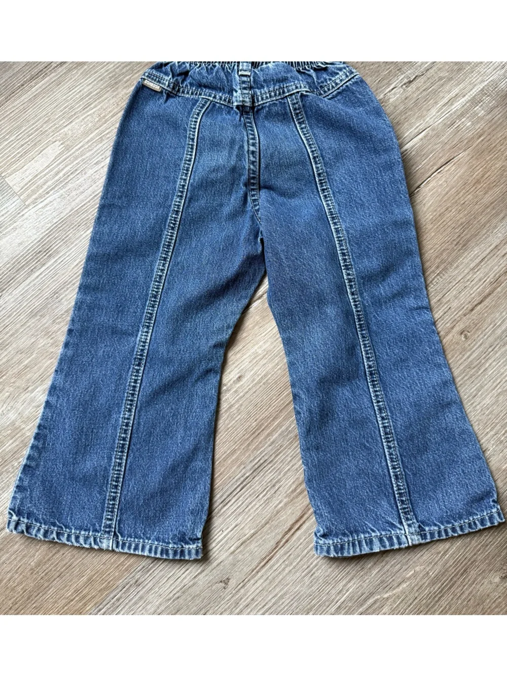 VTG OshKosh B'gosh Denim Bell Bottoms Flare Jeans Embroidered Floral Size 2T 3T